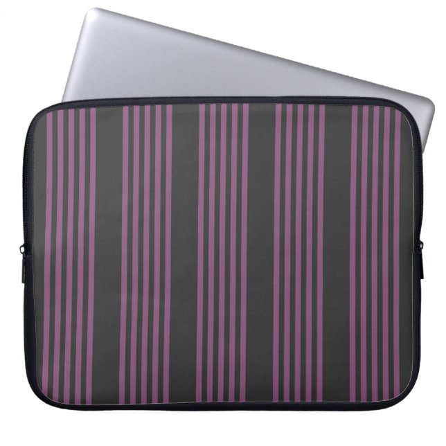 Mauve purple and charcoal five stripes pattern laptop sleeve (Front)