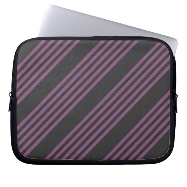 Mauve purple and charcoal five stripes pattern laptop sleeve (Front)