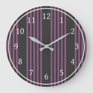 Mauve purple and charcoal five stripes pattern large clock