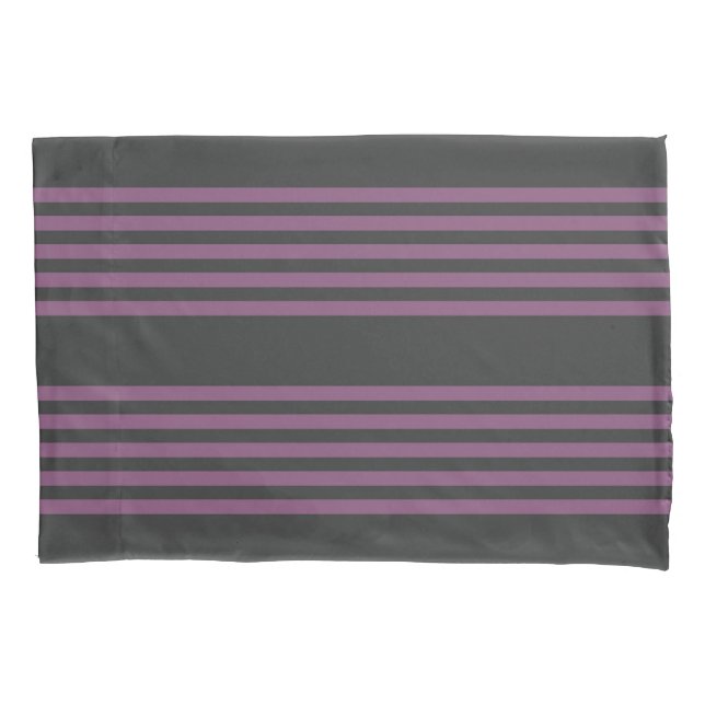 Mauve purple and charcoal five stripes pattern pillowcase (Front)