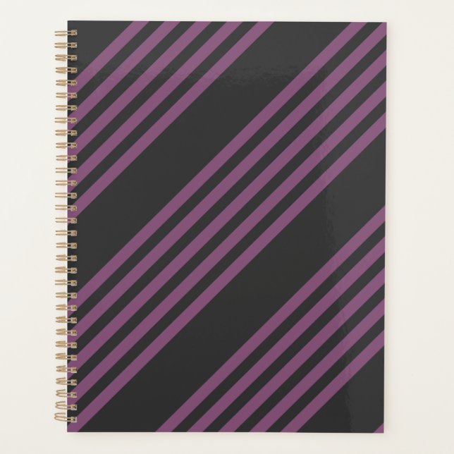 Mauve purple and charcoal five stripes pattern planner (Front)
