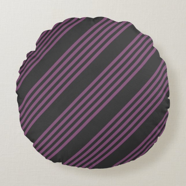 Mauve purple and charcoal five stripes pattern round pillow (Front)