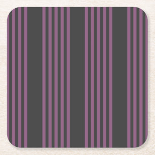 Mauve purple and charcoal five stripes pattern square paper coaster