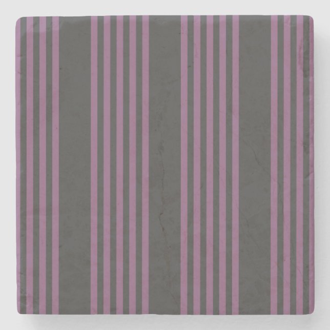 Mauve purple and charcoal five stripes pattern stone coaster (Front)