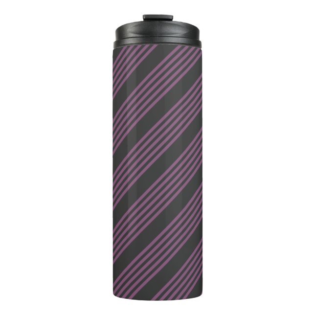 Mauve purple and charcoal five stripes pattern thermal tumbler (Front)