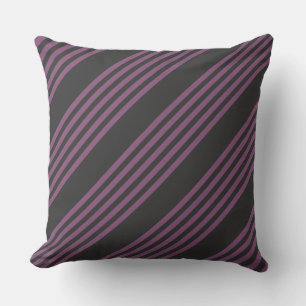 Mauve purple and charcoal five stripes pattern throw pillow
