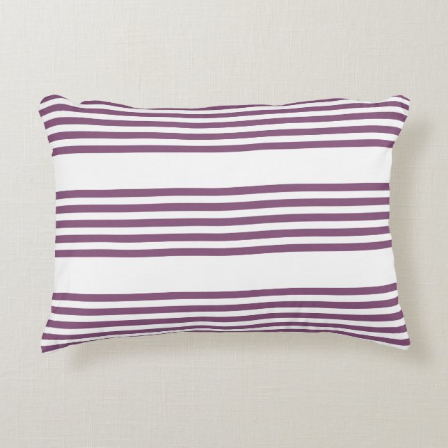 Mauve purple and white five stripes pattern accent pillow (Front)