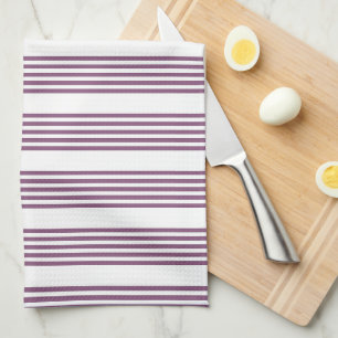 Mauve purple and white five stripes pattern kitchen towel