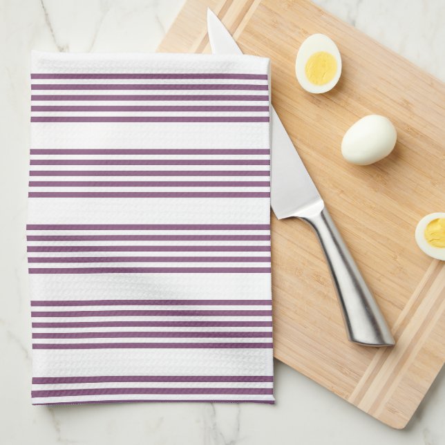 Mauve purple and white five stripes pattern kitchen towel (Quarter Fold)