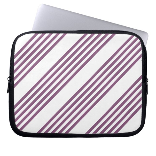 Mauve purple and white five stripes pattern laptop sleeve (Front)