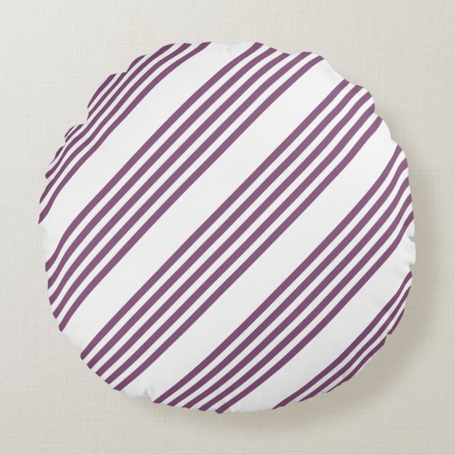 Mauve purple and white five stripes pattern round pillow (Front)