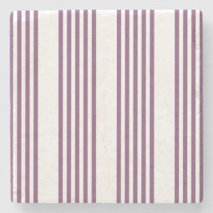 Mauve purple and white five stripes pattern stone coaster