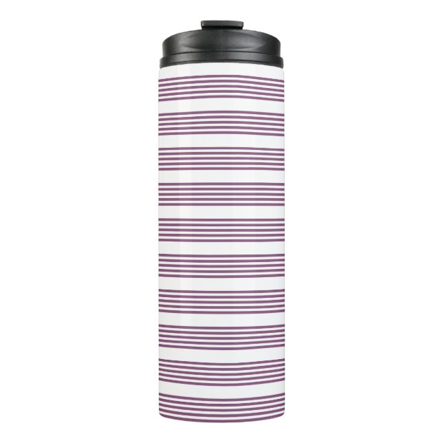 Mauve purple and white five stripes pattern thermal tumbler (Front)