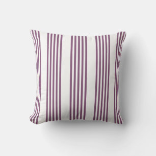 Mauve purple and white five stripes pattern throw pillow