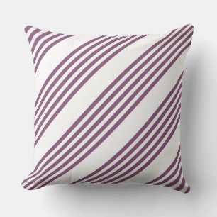 Mauve purple and white five stripes pattern throw pillow