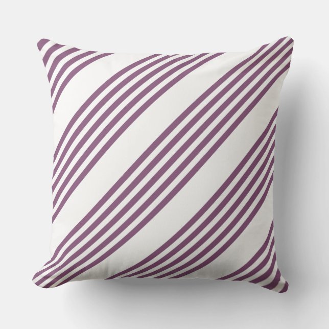 Mauve purple and white five stripes pattern throw pillow (Front)