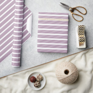 Mauve purple and white five stripes pattern wrapping paper