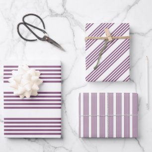 Mauve purple and white five stripes pattern wrapping paper sheet
