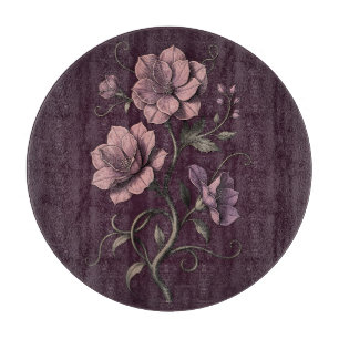 Mauve Purple Anemone Flower Dark Botanical Cutting Board