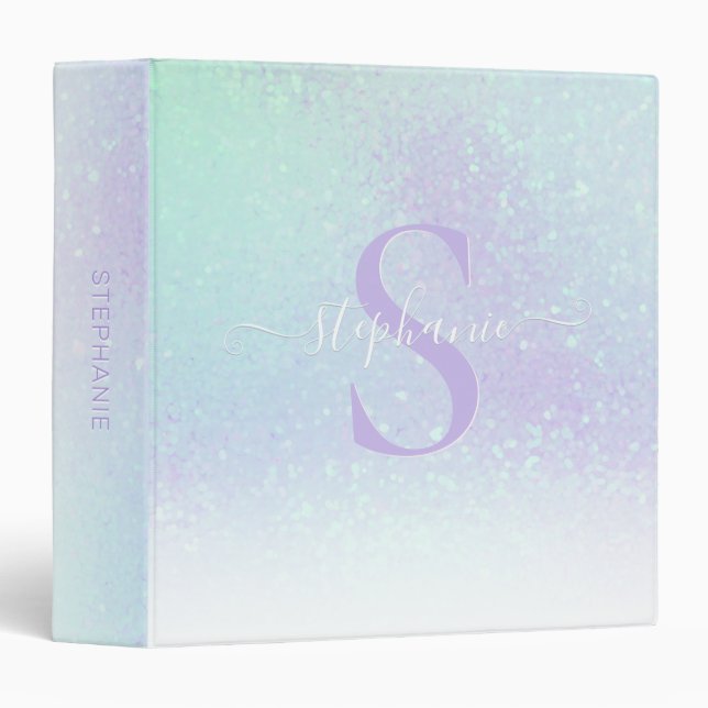 Mauve Purple Aqua Pastel Iridescent Sparkle Girly Binder (Front/Spine)