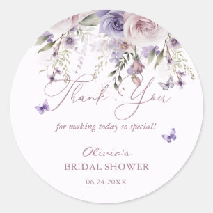 Mauve Purple Butterfly Bridal Shower Thank You Classic Round Sticker