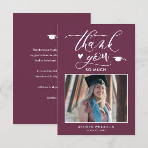 Mauve Purple Elegant Script Minimalist Graduation Thank You Card