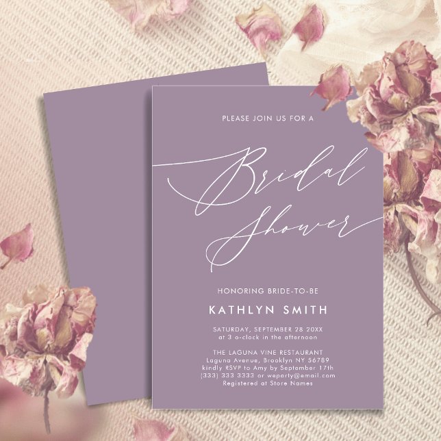 Mauve Purple Elegant Script Modern Bridal Shower Invitation (Creator Uploaded)