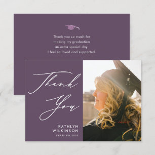 Mauve Purple Elegant Script Photo Graduation Thank You Card