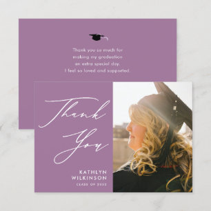 Mauve Purple Elegant Script Photo Graduation Thank You Card