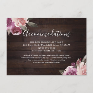 Mauve purple floral rustic wood accommodations enclosure card
