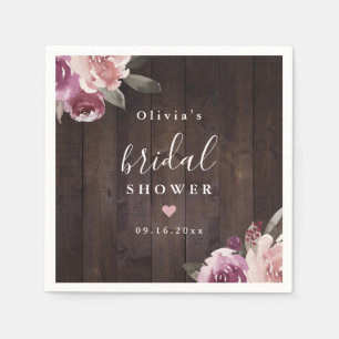Mauve purple floral rustic wood bridal shower napkin