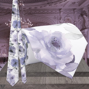 Mauve Purple Floral Silver Eucalyptus Wedding Tie