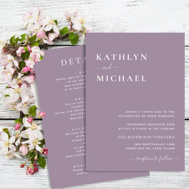 Mauve Purple Modern Typography All In One Wedding Invitation (Creator Uploaded)