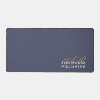 Mauve Purple Monogram Gold White Minimalist Chic Desk Mat