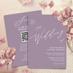 Mauve Purple QR Code All In One Modern Wedding Invitation