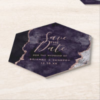 Mauve Purple Rose Gold Agate Marble Save the Date
