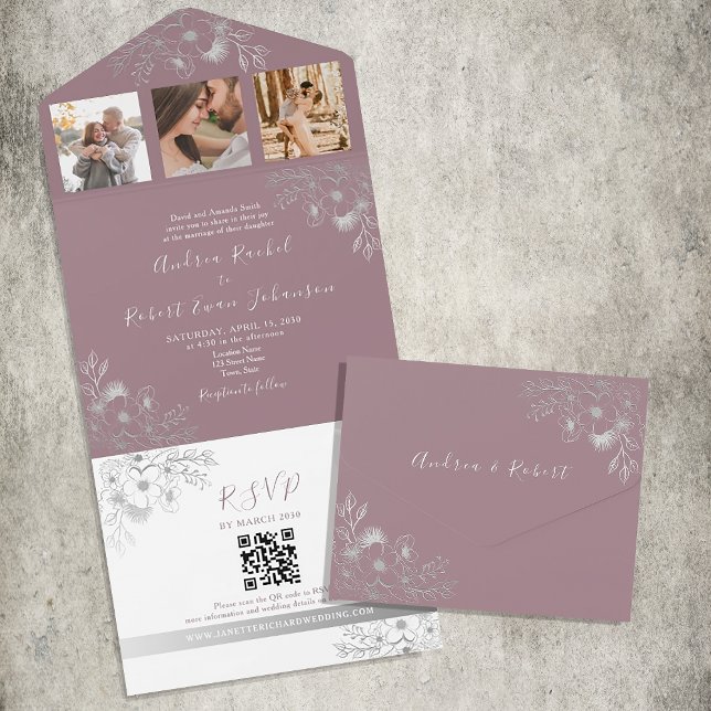 Mauve Purple Wedding QR Code All In One Invitation (Creator Uploaded)