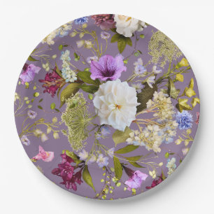 Mauve Purple Wedding Real Floral Paper Plate