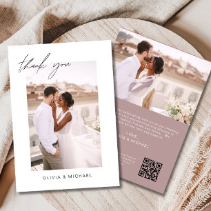 Mauve QR Code Wedding Thank You Photo Card