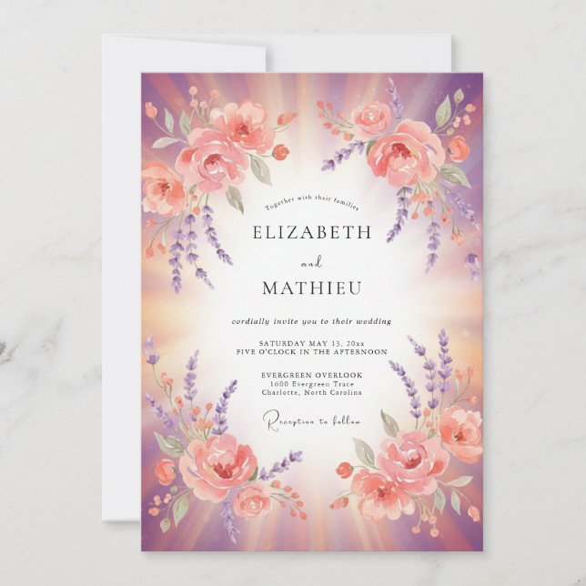 Mauve Radiant Sunset Wedding Invitation (Front)