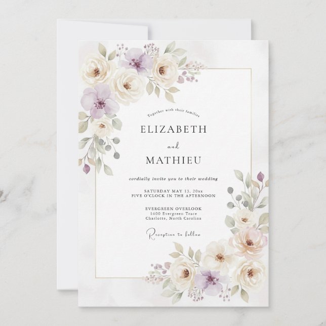 Mauve Ranunculus Eucalyptus Wedding Invitation (Front)