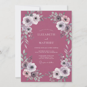 Mauve Ranunculus Leafy Wedding Invitation