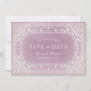 Mauve romantic vintage wedding save the date