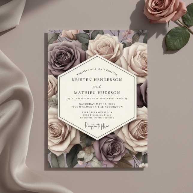 Mauve Rose Blossom Romance Wedding Invitation (Creator Uploaded)