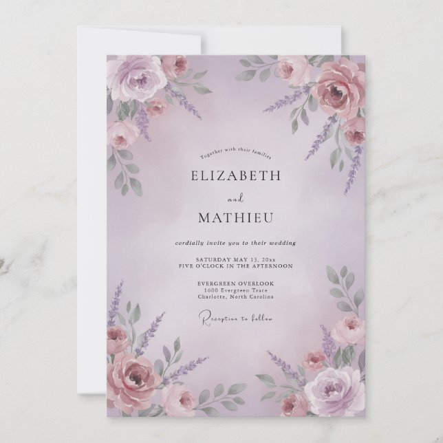 Mauve Rose Floral Wedding Invitation (Front)