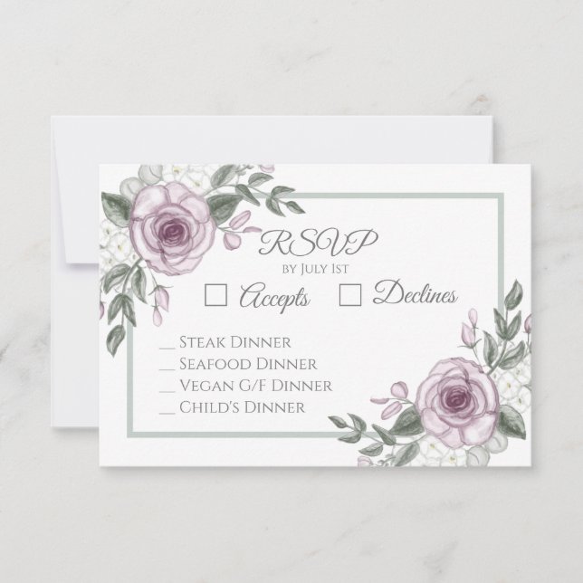 Mauve Roses Elegant Floral Wedding RSVP (Front)