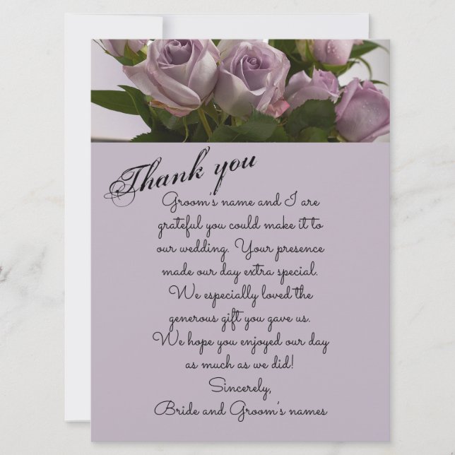 “Mauve Roses” Thank You Card (Front)