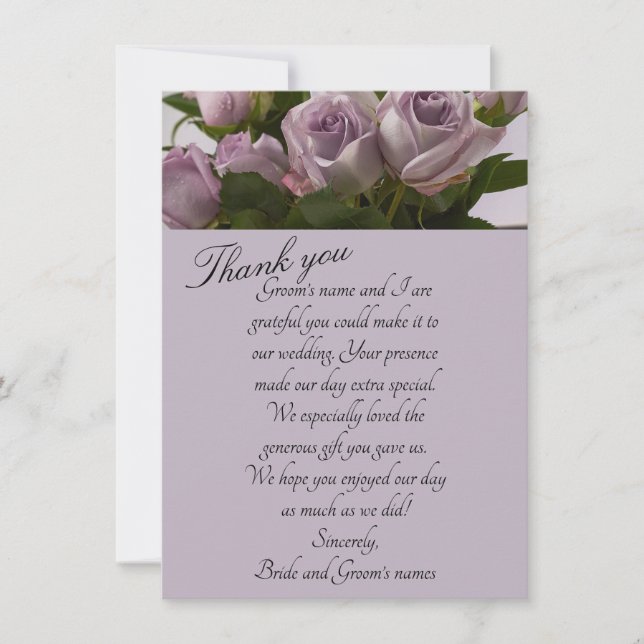 “Mauve Roses” Wedding Thank You Card (Front)
