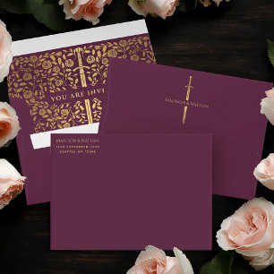 Mauve Royal Médiéval Mariage d'épée d'or Enveloppe
