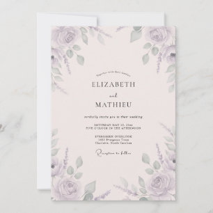 Mauve Sage Leafy Wedding Invitation